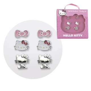Dětská sada náušnic Hello Kitty – 3 páry peckových náušnic