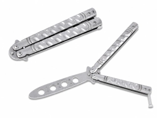 Stříbrný cvičný nůž balisong – tréninkový motýlek
