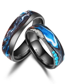 Luxusní snubní prsteny Black Titanium – Modrý oceán